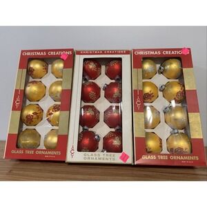 VTG Christmas Creations Mercury Glass Ornaments Set Of 3 Boxes MCM Glitter